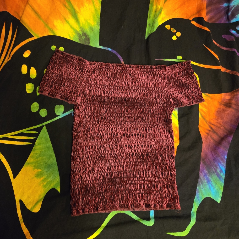 Hot Topic Off-Shoulder Smocked Top - Burgundy
